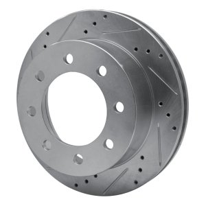 Dodge Ram 3500 Brake Rotor (1) - Front Left - R1 Concepts - Drilled & Slotted - Silver - `00-`02